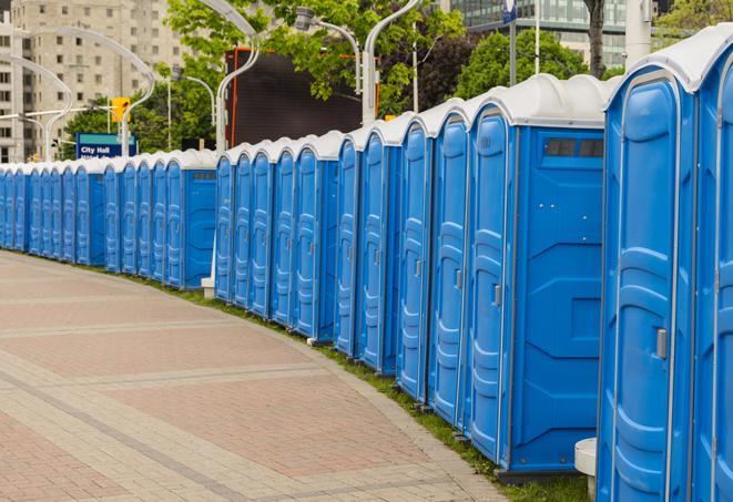 Seasonal porta potty units set up at a Warsaw, Indiana venue